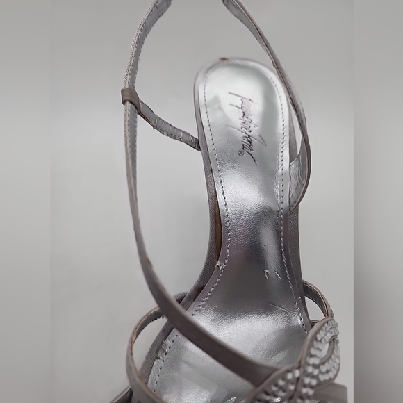 Jacqueline Ferrar Silver High Heel Shoes  Rhinestones Open Toe Size 6.5 M. New - Picture 7 of 12